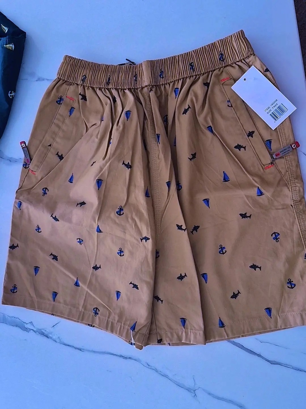 Men's Tan Nautical Print Hybrid Shorts